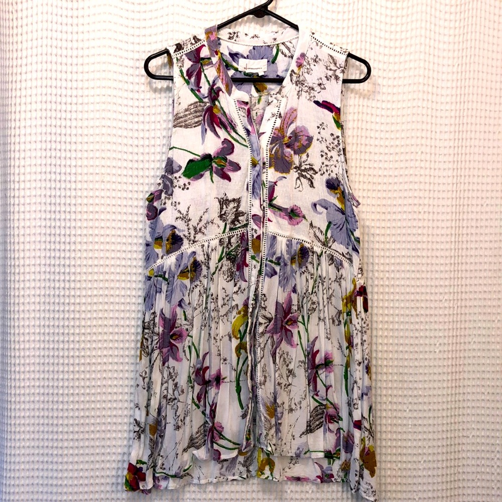 Anthro Floral Gauze Button-down Tunic Top